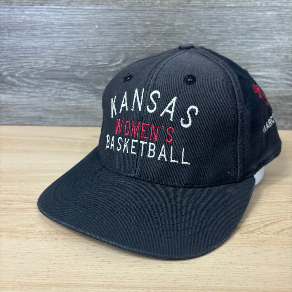 Vintage Kansas Jayhawks Hat Cap Strapback Black Womens Basketball Sweet 16 90s - Picture 1 of 11